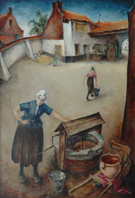 Dirk Kruizinga | Boerenerf, olieverf op doek, 76,0 x 52,4 cm, gesigneerd r.o.