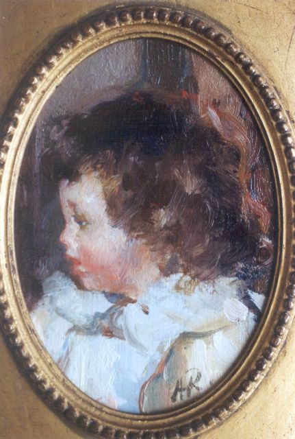 Albert Roelofs | Portret van Giele Roelofs, olieverf op paneel, 8,5 x 6,5 cm, gesigneerd r.o. met monogram