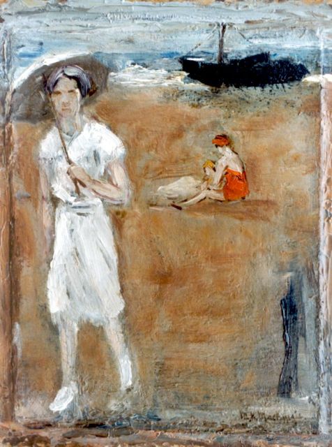 Marie Henri Mackenzie | Twee vrouwen op het strand, olieverf op board, 22,9 x 17,5 cm, gesigneerd r.o.