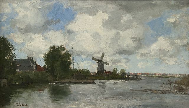 Théophile de Bock | Molen langs de rivier, olieverf op doek, 29,5 x 50,5 cm, gesigneerd l.o.