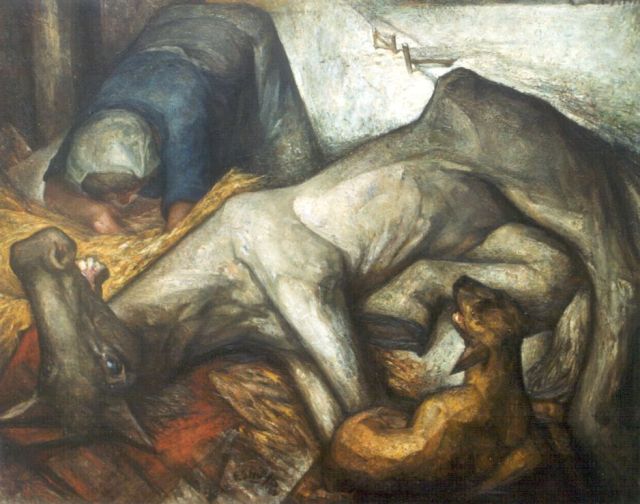 Hendrikus Jacobus Eshuijs | Stervend paard, olieverf op doek, 91,5 x 115,0 cm, gesigneerd m.o. en gedateerd '62