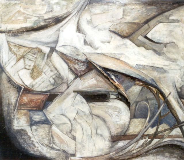 Eshuijs H.J.  | Abstract landschap, olieverf op doek 104,0 x 90,0 cm, gesigneerd m.o. en gedateerd '64
