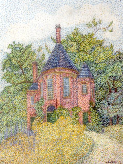 Antoinette van Hoijtema | Het koepeltje van Arendsdorp in het park van Oostduin, Wassenaar, olieverf op paneel, 39,8 x 29,6 cm, gesigneerd r.o. met initialen en gedateerd '54