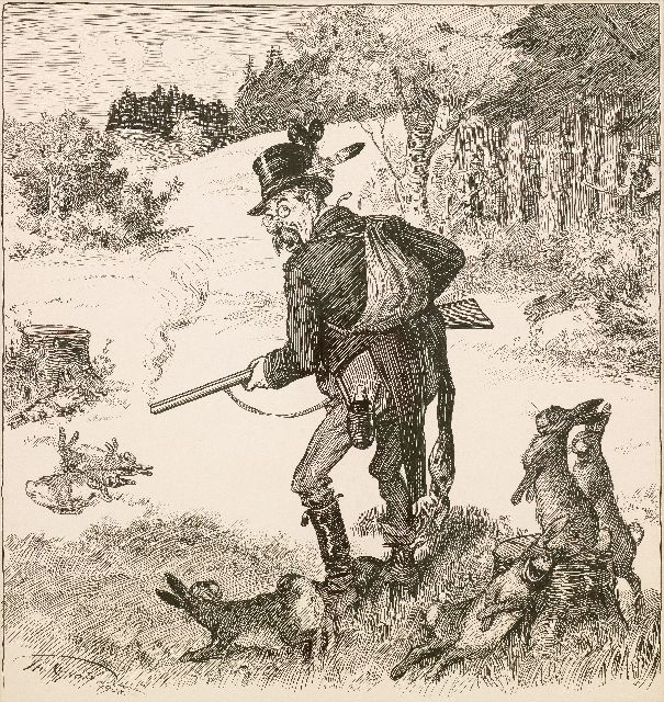 Theodor Graetz | De trefzekere schutter, pen en inkt op papier, 40,0 x 42,0 cm, gesigneerd l.o. en gedateerd 1908