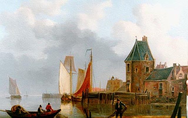 Frans Jacobus van den Blijk | Afgemeerde vissersboten bij fort Rammekes (Westerschelde), olieverf op paneel, 27,7 x 36,9 cm