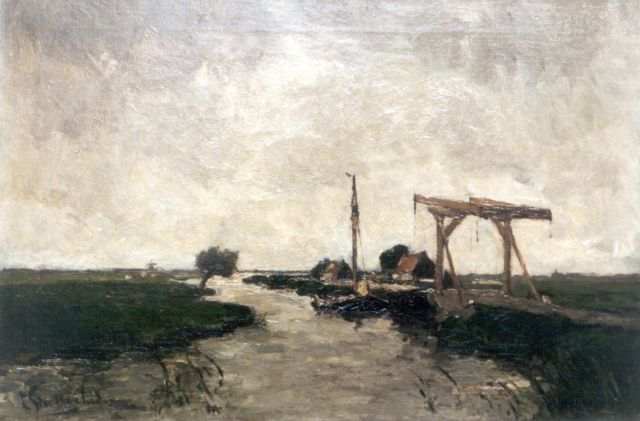 Louis Stutterheim | Landschap met vaart en ophaalbrug, olieverf op doek, 44,7 x 67,2 cm, gesigneerd l.o.