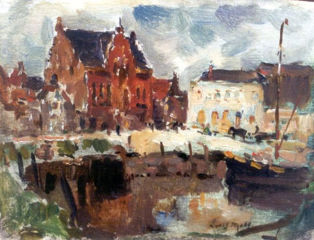 Evert Moll | Raadhuis in Ooltgensplaat, olieverf op doek op schildersboard, 15,7 x 20,8 cm, gesigneerd r.o.
