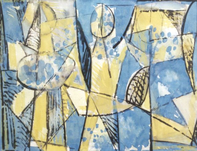 Chris de Moor | Compositie, gouache op papier, 47,0 x 59,8 cm, gesigneerd r.o. en gedateerd '59