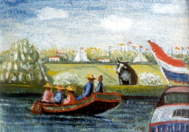 Kees Andréa | Bootje varen op de Kaag, olieverf op board, 18,0 x 24,1 cm, gesigneerd l.o. en gedateerd 1972/3