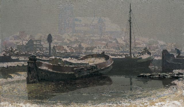 Reinier Sybrand Bakels | De haven van Dordrecht in de winter, olieverf op doek, 73,0 x 124,0 cm, gesigneerd r.o. en gedateerd '31