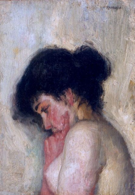 Hendrik van Randwijk | vrouwelijk naakt, olieverf op paneel, 24,0 x 16,9 cm, gesigneerd r.b.