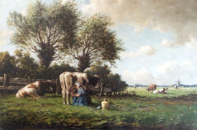 Adriaan Marinus Geijp | Melktijd, olieverf op doek, 36,5 x 54,7 cm, gesigneerd r.o.