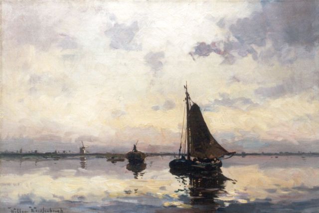 Willem Weissenbruch | Schepen op kalm water, olieverf op doek, 34,1 x 50,3 cm, gesigneerd l.o.