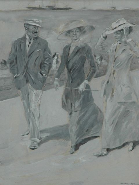 Stahl F.  | Wandelen op de boulevard, gouache op karton 18,0 x 23,5 cm, gesigneerd r.o.