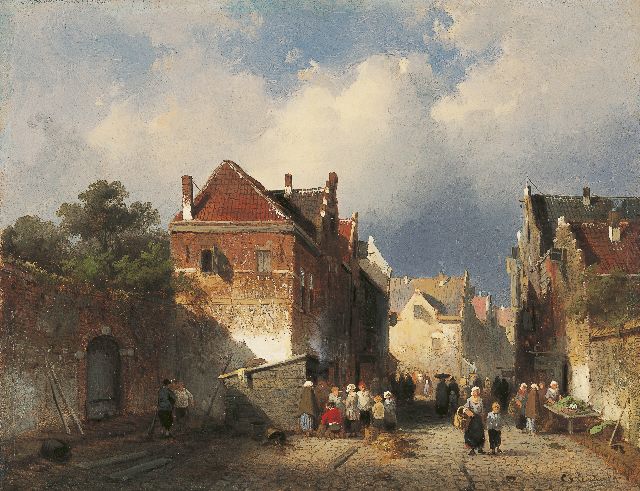 Charles Leickert | Marktdag, olieverf op paneel, 19,2 x 24,6 cm, gesigneerd r.o.