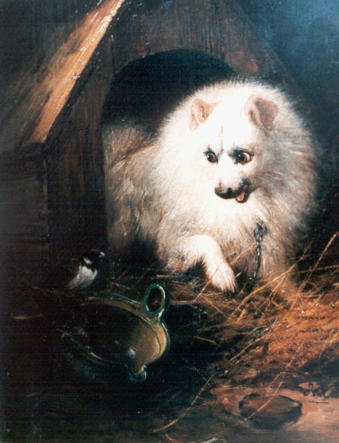 Henriette Ronner-Knip | Etenstijd van een keeshond, olieverf op paneel, 20,3 x 16,5 cm, gesigneerd r.o. monogram