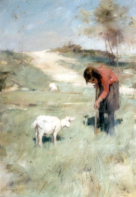 Han van Meegeren | Het nieuwsgierige geitje, olieverf op doek, 70,3 x 49,8 cm, gesigneerd l.o. en gedateerd '16