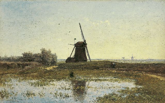 Constan Gabriel | De Oostzijdse Molen aan het Gein bij Abcoude, olieverf op doek, 28,8 x 46,1 cm, gesigneerd l.o.