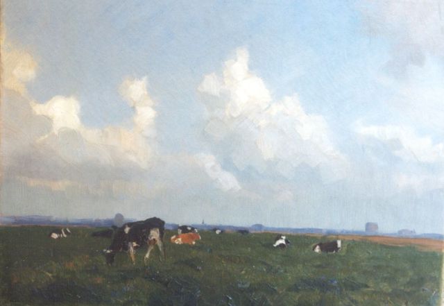 Gustaaf van Nifterik | Koeien in een weidelandschap, olieverf op doek, 33,2 x 46,5 cm, gesigneerd r.o.