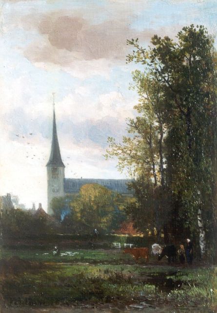 Johannes Warnardus Bilders | Gezicht op de Dorpskerk, Vorden, olieverf op paneel, 36,5 x 25,6 cm, gesigneerd l.o. en gedateerd '76