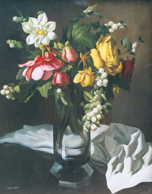 Hoff A.J. van 't | Bloemstilleven, olieverf op doek 50,0 x 40,2 cm, gesigneerd l.o.