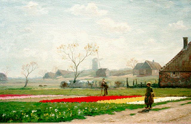 Gildemeester A.  | Bloembollenveld bij de boerderij, olieverf op doek 46,0 x 72,0 cm, gesigneerd l.o.