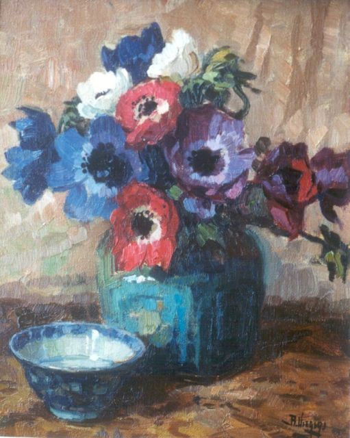 Ben Viegers | Anemonen in gemberpot, olieverf op doek, 30,5 x 24,5 cm, gesigneerd r.o.