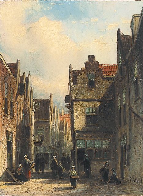 Petrus Gerardus Vertin | Drukbevolkt Oud-Hollands pleintje, olieverf op paneel, 17,7 x 13,3 cm, gesigneerd r.o.