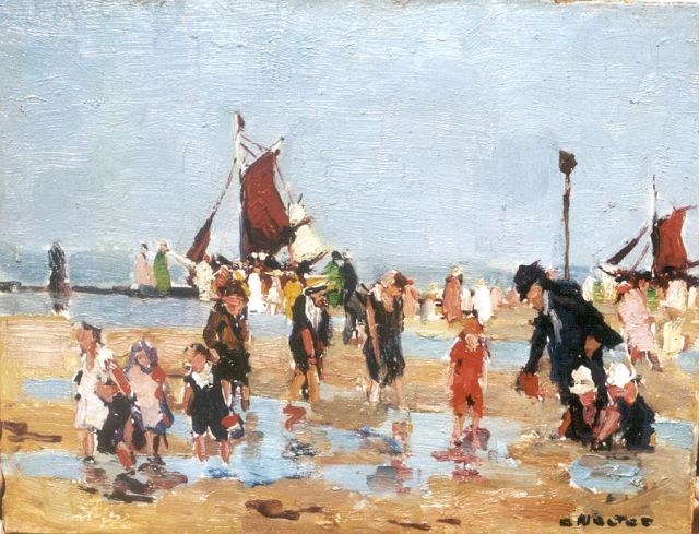 Cor Noltee | Pootjebadende kinderen, olieverf op schilderskarton, 19,0 x 24,2 cm, gesigneerd r.o.