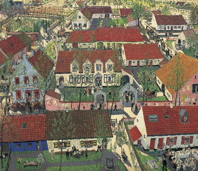 Claude Nanreff | Van de wieg tot het graf, olieverf op schildersboard, 36,5 x 42,5 cm, gesigneerd r.o.