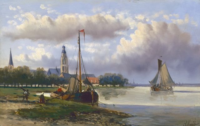 Hendrik Hulk | Riviergezichtje, olieverf op paneel, 13,6 x 21,6 cm, gesigneerd r.o.