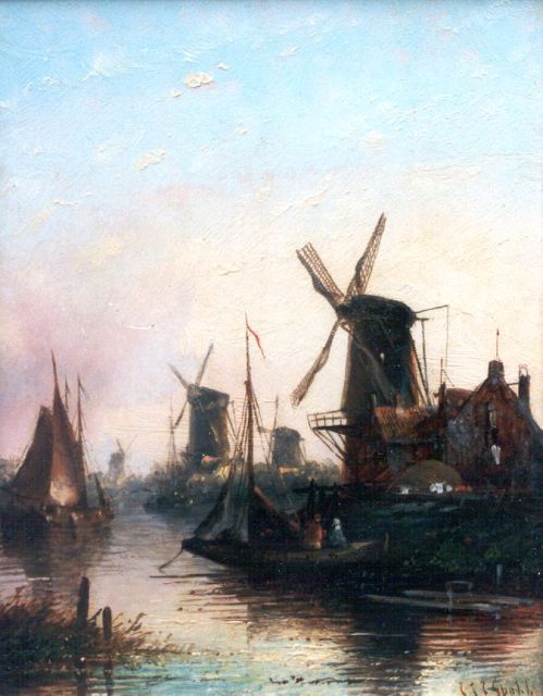 Jacob Jan Coenraad Spohler | Riviergezichtje bij avondschemering, olieverf op paneel, 20,2 x 15,8 cm, gesigneerd r.o.