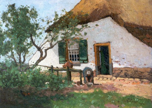 Andries Verleur | Boerenerfje, olieverf op doek op paneel, 30,1 x 42,5 cm, gesigneerd r.o. en gedateerd 1912