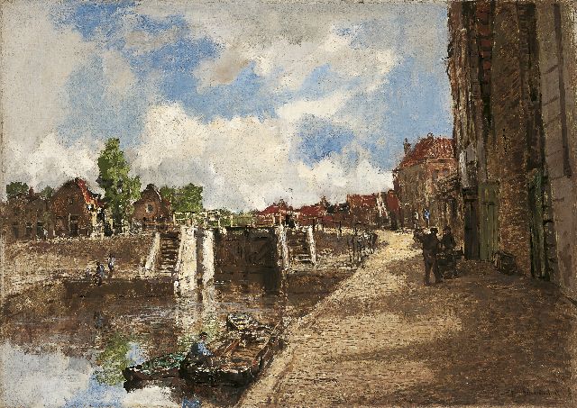 Johan Hendrik van Mastenbroek | Sluisje in Monnickendam, olieverf op doek, 50,2 x 70,4 cm, gesigneerd r.o. en gedateerd 1937