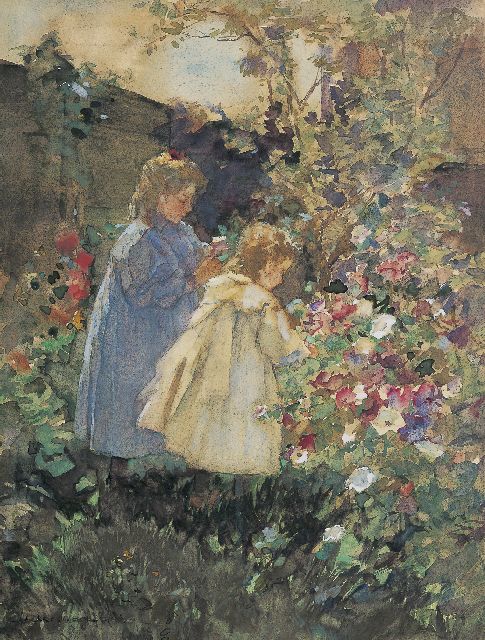 Johannes Evert Akkeringa | In de tuin van de schilder, Den Haag, aquarel op papier, 38,5 x 28,7 cm, gesigneerd l.o. en te dateren ca. 1894