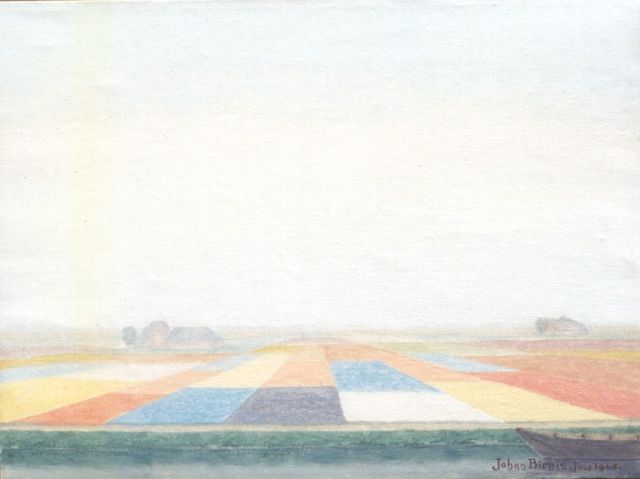 Johan Birnie | Bollenvelden, olieverf op doek, 30,5 x 40,7 cm, gesigneerd r.o. en gedateerd June 1945
