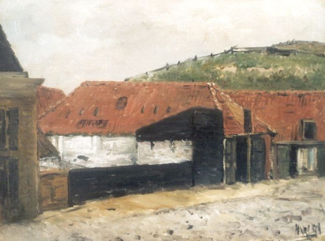Hendrik Willem Mesdag | Impressie van Scheveningen, olieverf op doek op board, 26,5 x 34,8 cm, gesigneerd r.o. met initialen