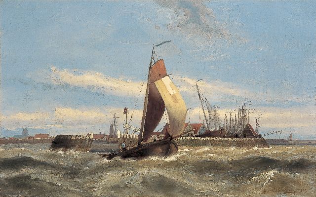 Gerard Koekkoek | Uitvarende botter, Marken, olieverf op doek, 37,1 x 59,1 cm, gesigneerd r.o. en gedateerd 1889