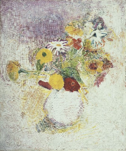 Job Hansen | Bloemen, benzinerel op triplex, 60,4 x 50,3 cm, gedateerd 6-10 Sept. 1938