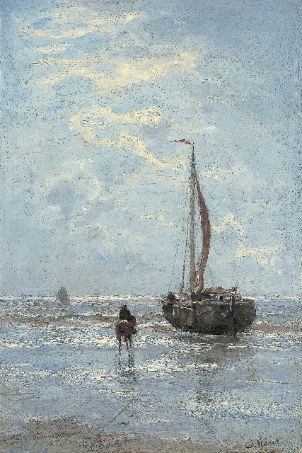 Jacob Maris | Bomschuit op het strand, olieverf op doek, 44,0 x 29,8 cm, gesigneerd r.o.