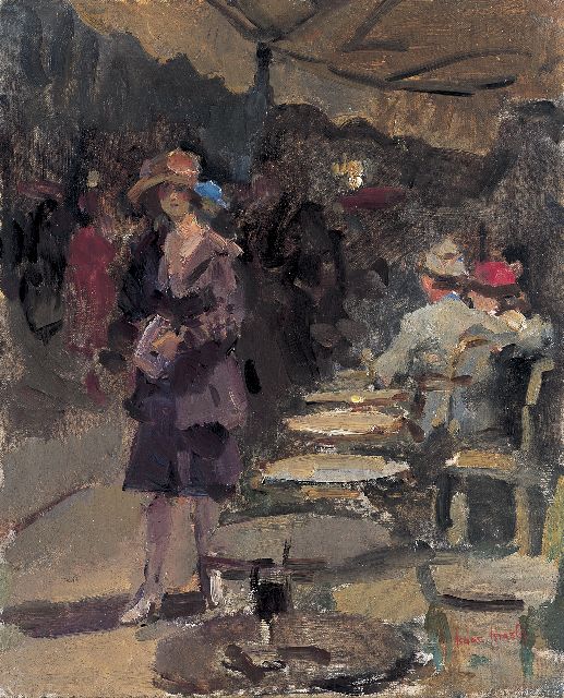 Isaac Israels | Terrasscène, olieverf op doek, 46,0 x 38,2 cm, gesigneerd r.o.