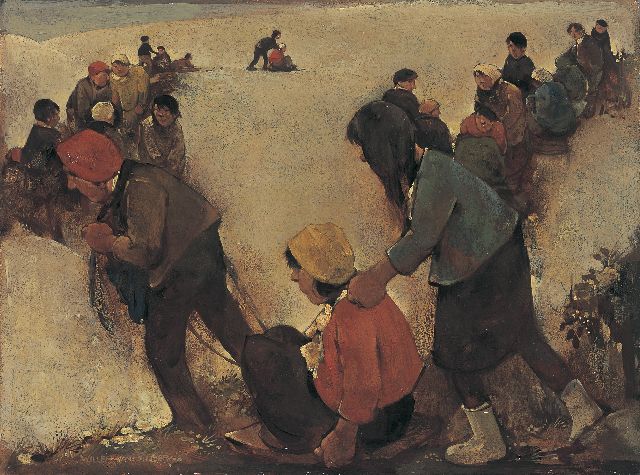 Willem van den Berg | Sneeuwpret, olieverf op board, 29,8 x 39,8 cm, gesigneerd l.o.