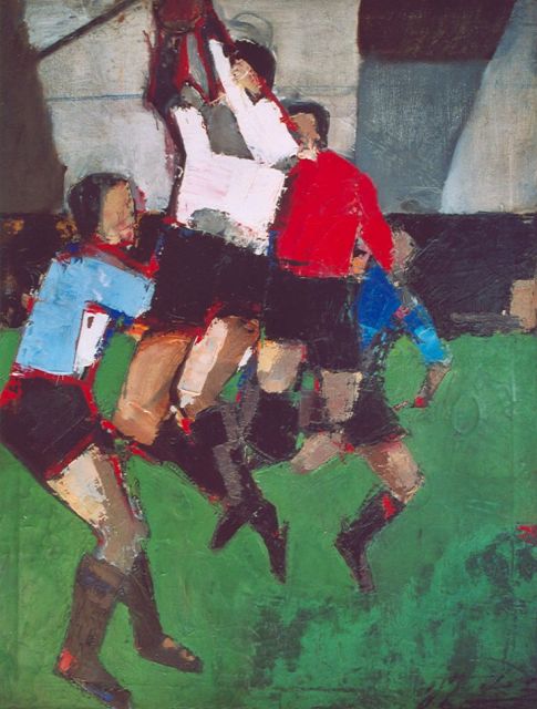 Onbekend | The keeper saves the ball, olieverf op doek, 100,3 x 75,8 cm, te dateren ca. 1950