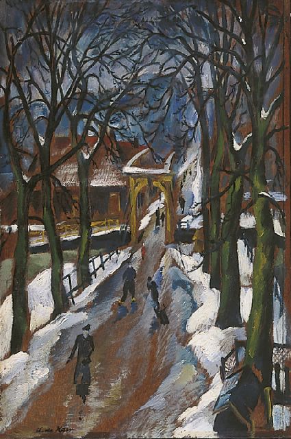 Adolf de Haer | Winters laantje in Hoorn, olieverf op paneel, 66,8 x 45,2 cm, gesigneerd l.o.