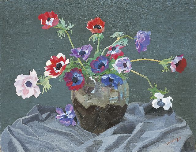 Dirk Smorenberg | Anemonen, olieverf op doek, 55,2 x 70,5 cm, gesigneerd r.o. en gedateerd '25