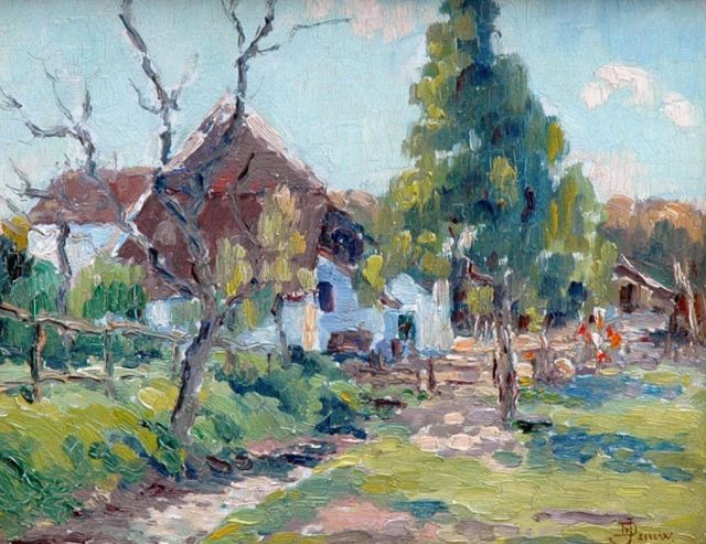 Jef de Pauw | Boerenerf, olieverf op board, 18,0 x 22,5 cm, gesigneerd r.o.