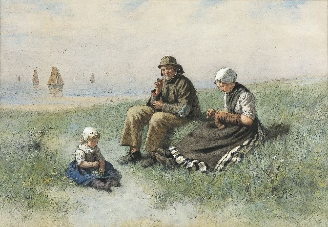 David Artz | Vissersgezin in het duin, potlood en aquarel op board, 58,0 x 82,5 cm, gesigneerd r.o.