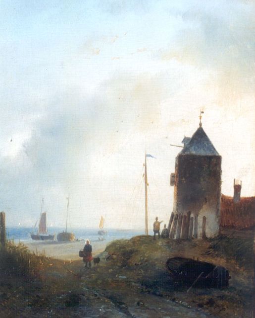 J.G. Hans | De strandopgang, olieverf op paneel, 22,1 x 18,4 cm
