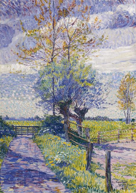 Jo Koster | Weggetje in de voorjaarszon, olieverf op doek, 38,2 x 27,3 cm, gesigneerd r.o. en gedateerd 1918