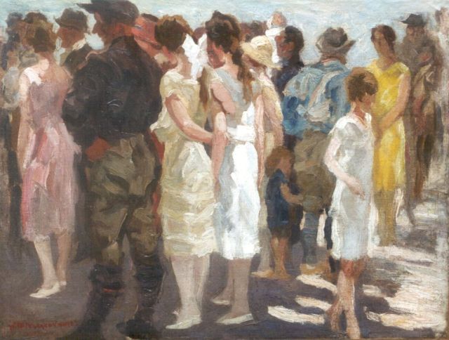 Willem Vaarzon Morel | Toeschouwers, olieverf op doek, 42,1 x 54,5 cm, gesigneerd l.o.